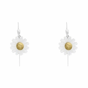 Sterling Silver Yellow Gold White Mother Of Pearl Tuberose 21mm Daisy Earrings