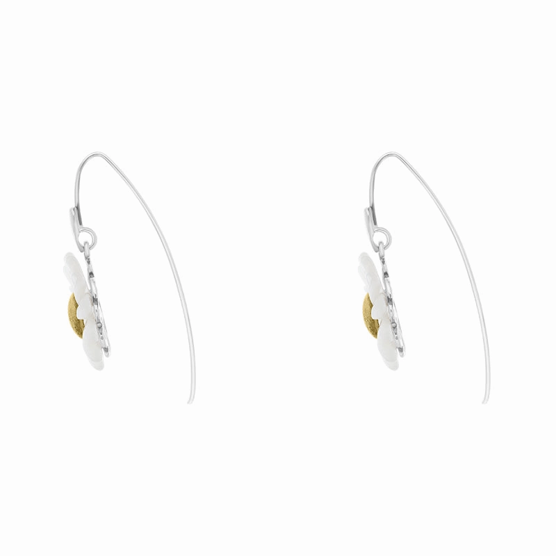 Sterling Silver Yellow Gold White Mother Of Pearl Tuberose 21mm Daisy Earrings
