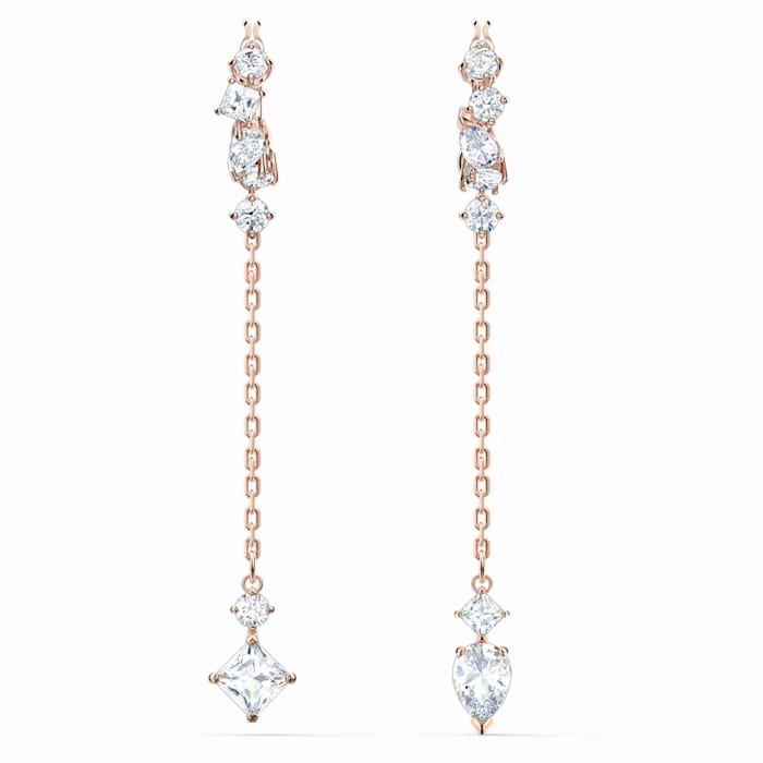 Swarovski Attract Rose Gold Tone Plated White Crystal Drop Earrings D
