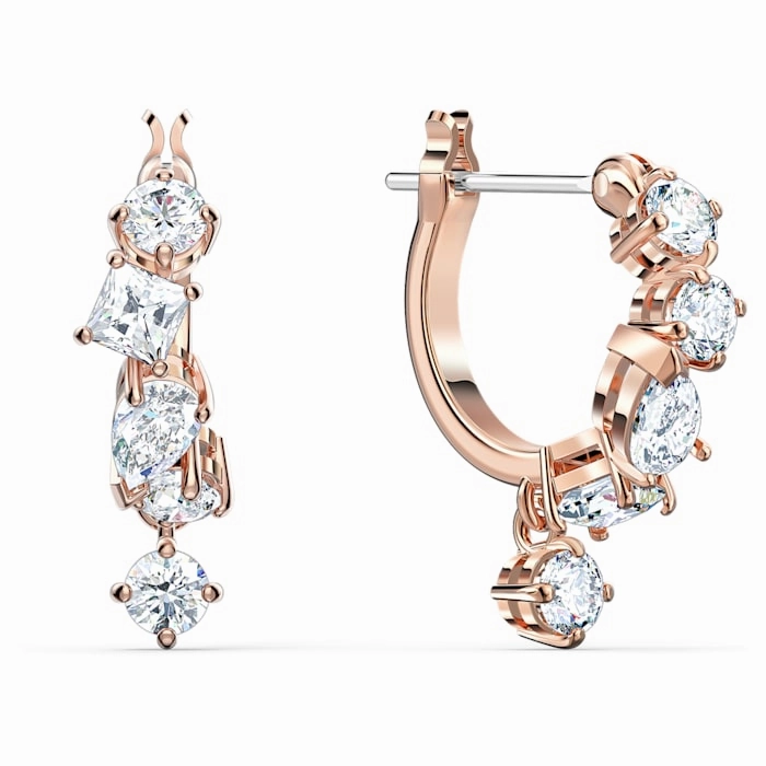 Swarovski Attract Rose Gold Tone Plated White Crystal Drop Earrings D