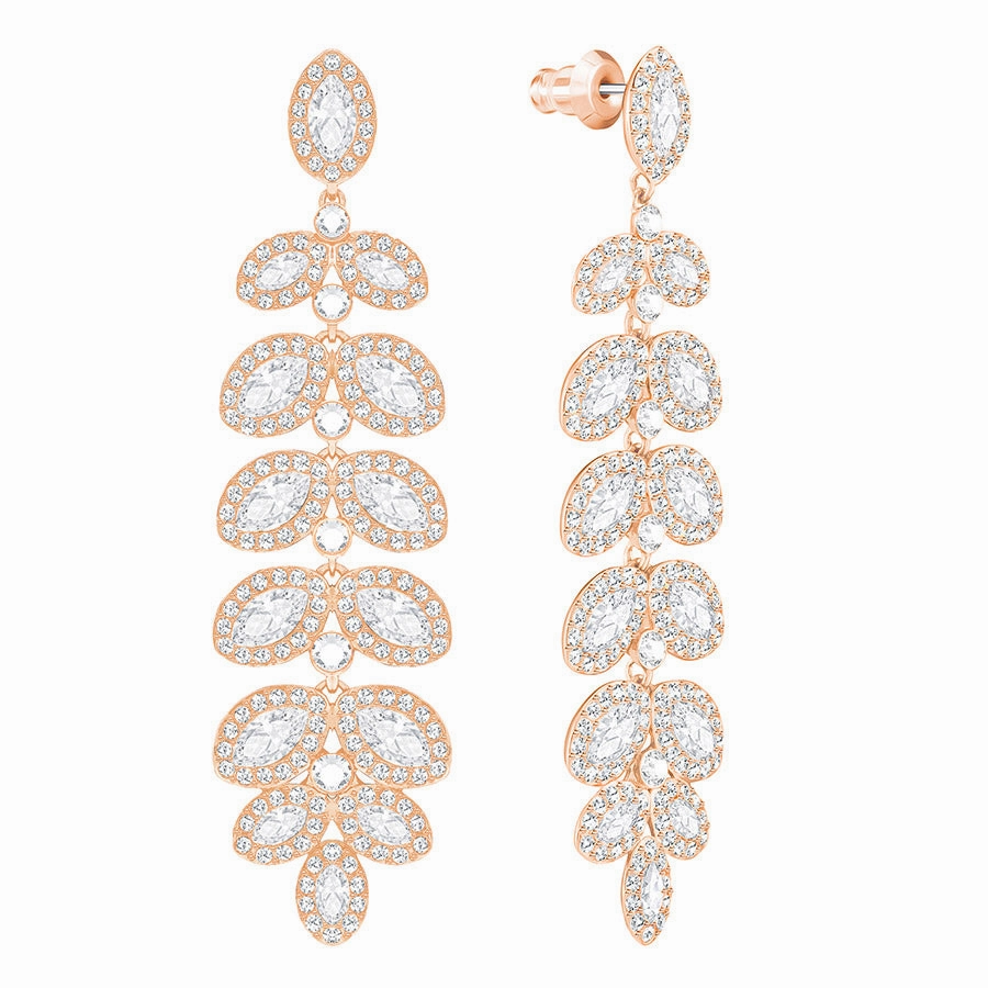 Swarovski Baron Rose Gold White Crystal Drop Earrings
