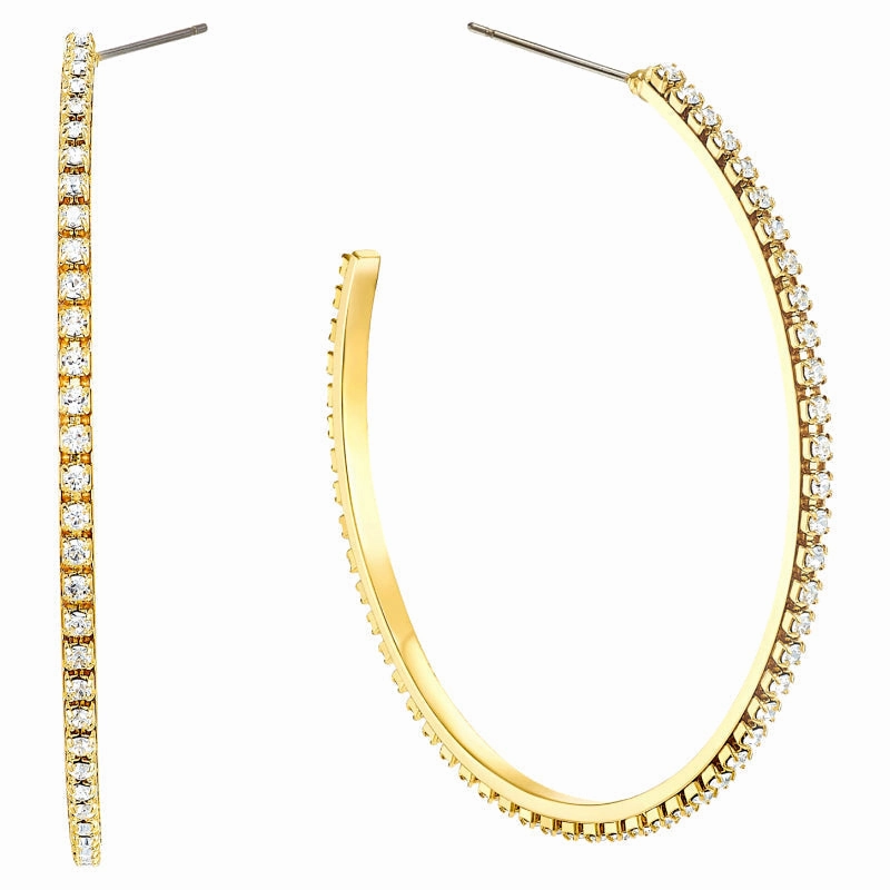 Swarovski Crystal Adjustable White Yellow Gold Tone Hoop Earrings D