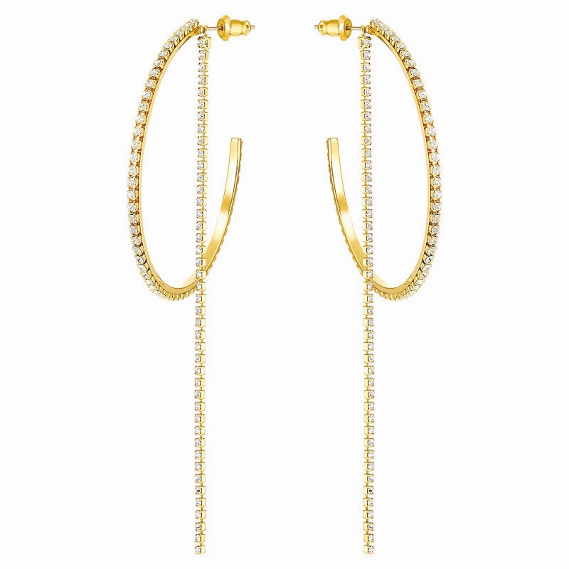 Swarovski Crystal Adjustable White Yellow Gold Tone Hoop Earrings D