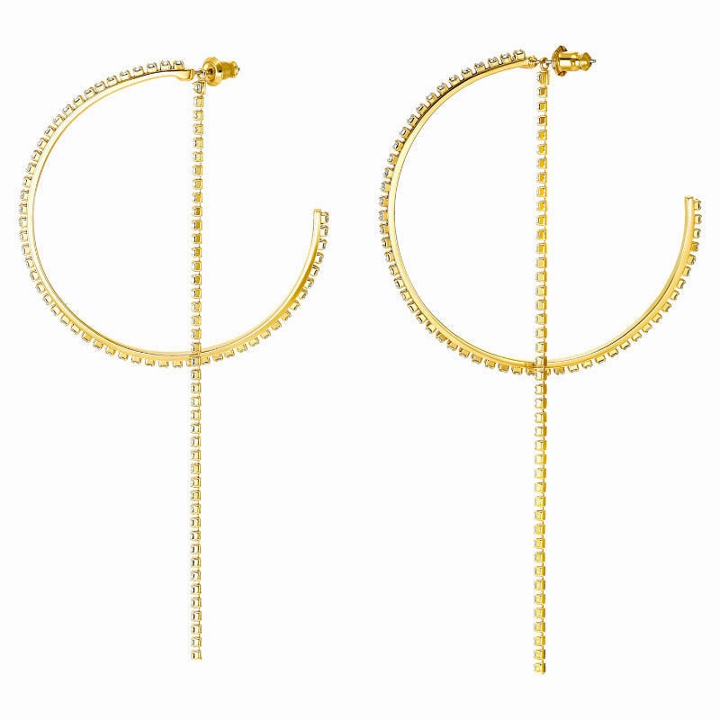 Swarovski Crystal Adjustable White Yellow Gold Tone Hoop Earrings D