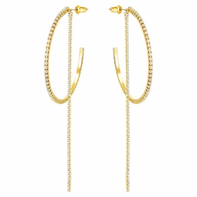 Swarovski Crystal Adjustable White Yellow Gold Tone Hoop Earrings D