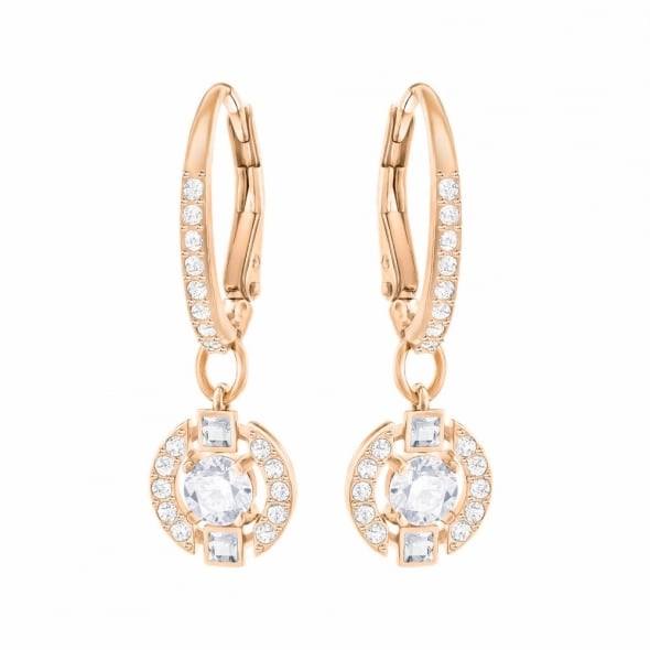 Swarovski Dance Rose Gold White Crystal Sparkling Round Drop Earrings