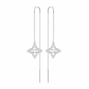Swarovski Rhodium White Crystal Sparkling Dance Star Drop Earrings