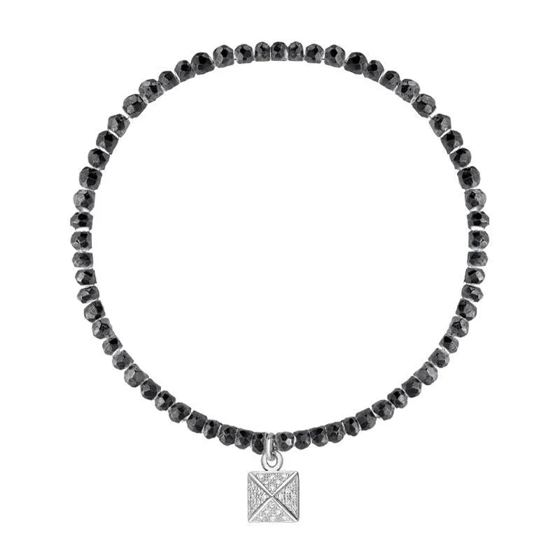 Sylva Sterling Silver Black Bead Cubic Zirconia Square Sectioned Bracelet