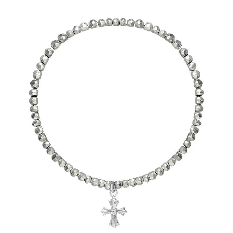 Sylva Sterling Silver Cubic Zirconia Cross Bead Bracelet