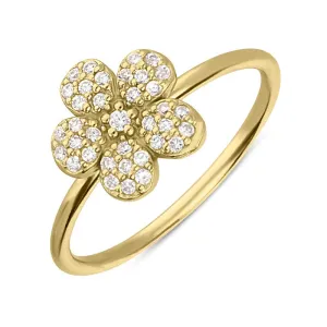Sylva Yellow Gold Plated Sterling Silver Pave Flower Ring