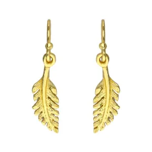 Sylva Yellow Gold Plated Sterling Silver Small Feather Hook Earrings