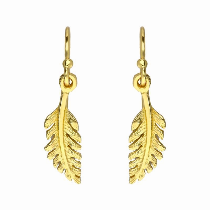 Sylva Yellow Gold Plated Sterling Silver Small Feather Hook Earrings