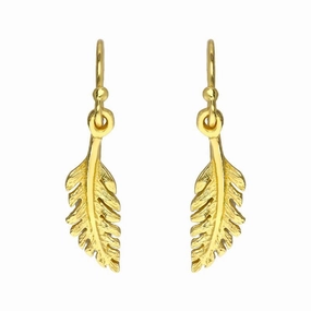 Sylva Yellow Gold Plated Sterling Silver Small Feather Hook Earrings