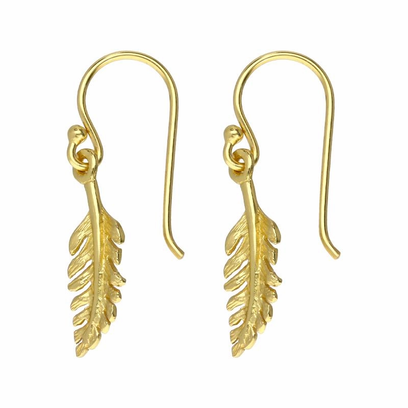Sylva Yellow Gold Plated Sterling Silver Small Feather Hook Earrings