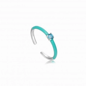 Teal Enamel Silver Adjustable Ring R028-03H-T