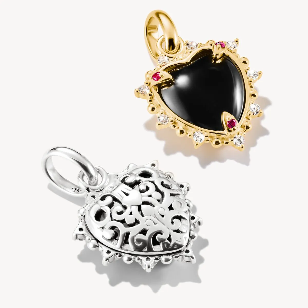 Thomas Sabo Blackened Stirling Silver White Zirconia Black Vintage Heart Connect Charm