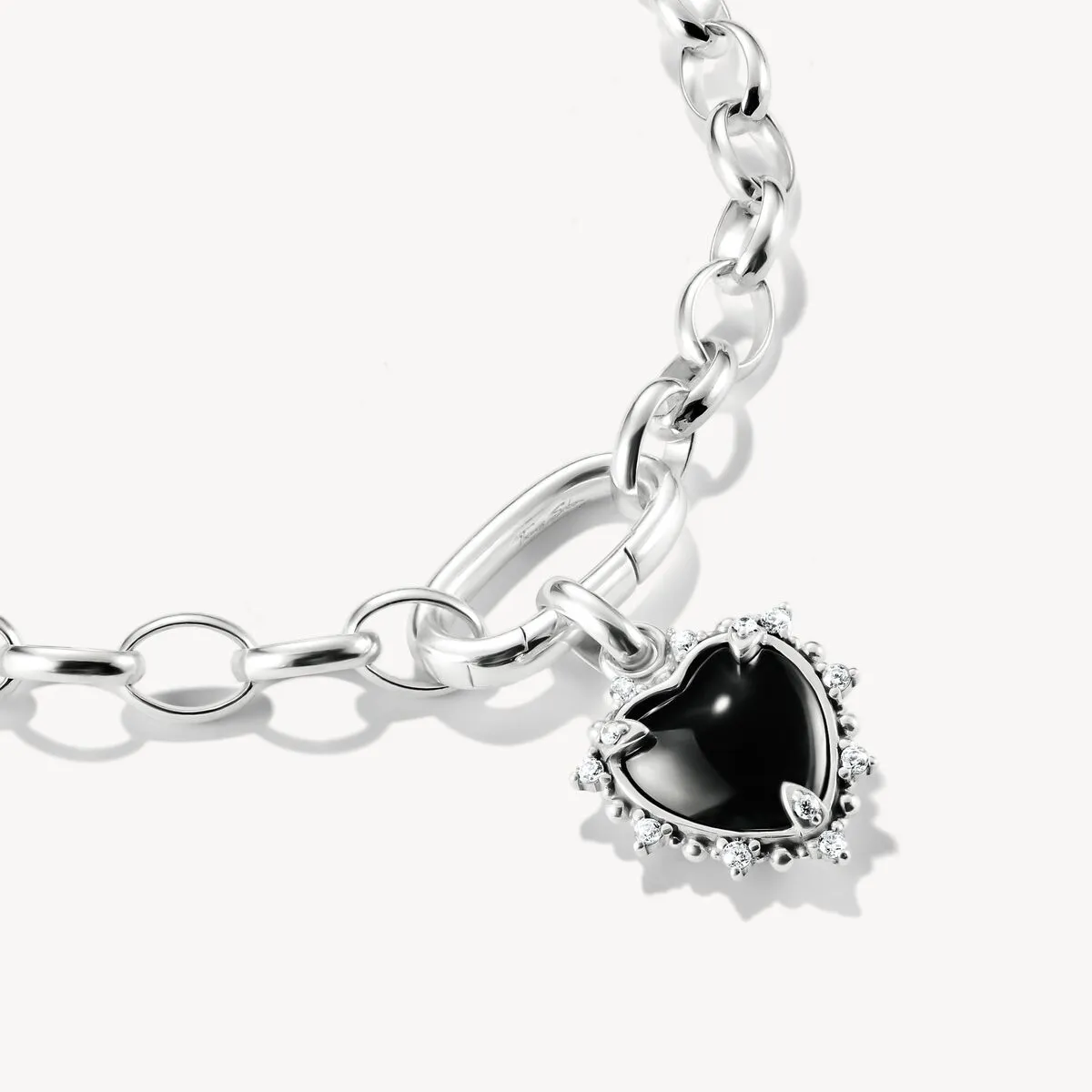 Thomas Sabo Blackened Stirling Silver White Zirconia Black Vintage Heart Connect Charm