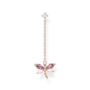 Thomas Sabo Charm Club Rose Gold Plated Sterling Silver Dragonfly Single Drop Earring D