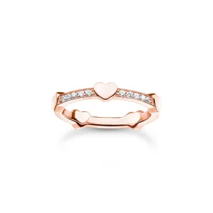 Thomas Sabo Charm Club Rose Gold Plated Sterling Silver Hearts Ring