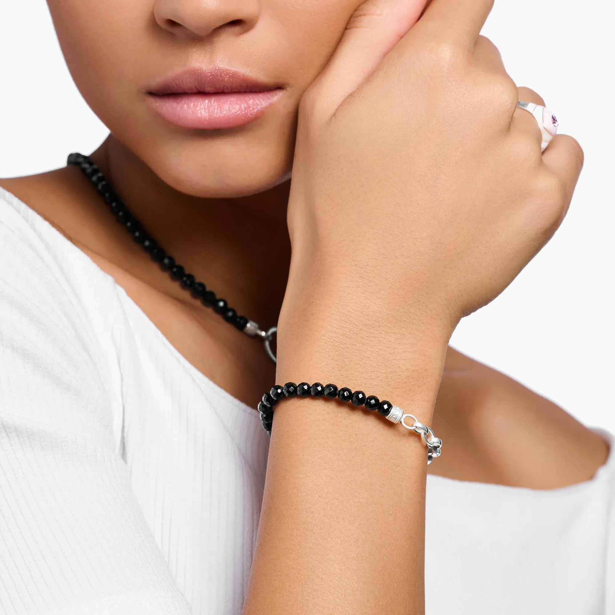 Thomas Sabo Charm Club Sterling Silver Black Onyx Chain Charm Bracelet D