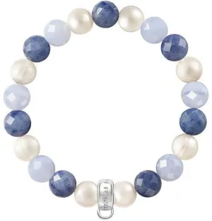 Thomas Sabo Charm Club Sterling Silver Chalcedony Dumortierite Pearl Bracelet 16.5cm