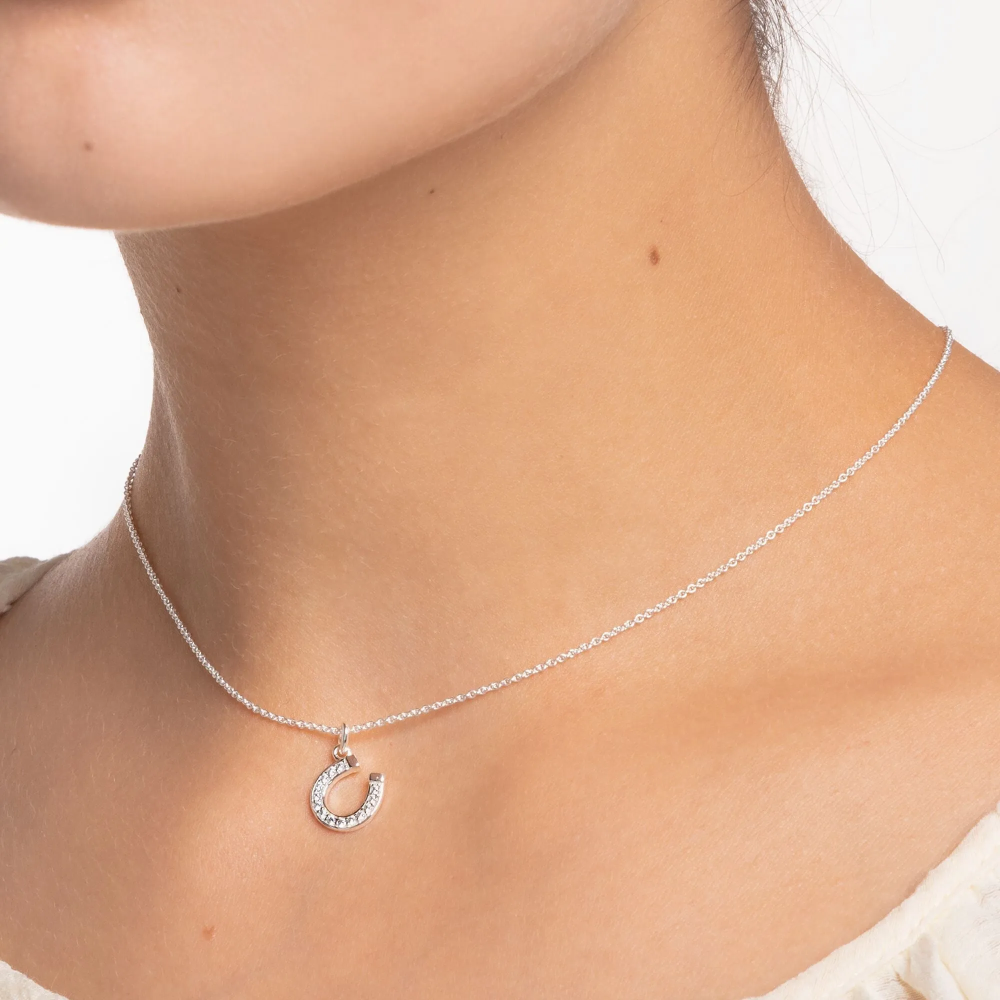 Thomas Sabo Charm Club Sterling Silver Horseshoe White Stones Necklace D