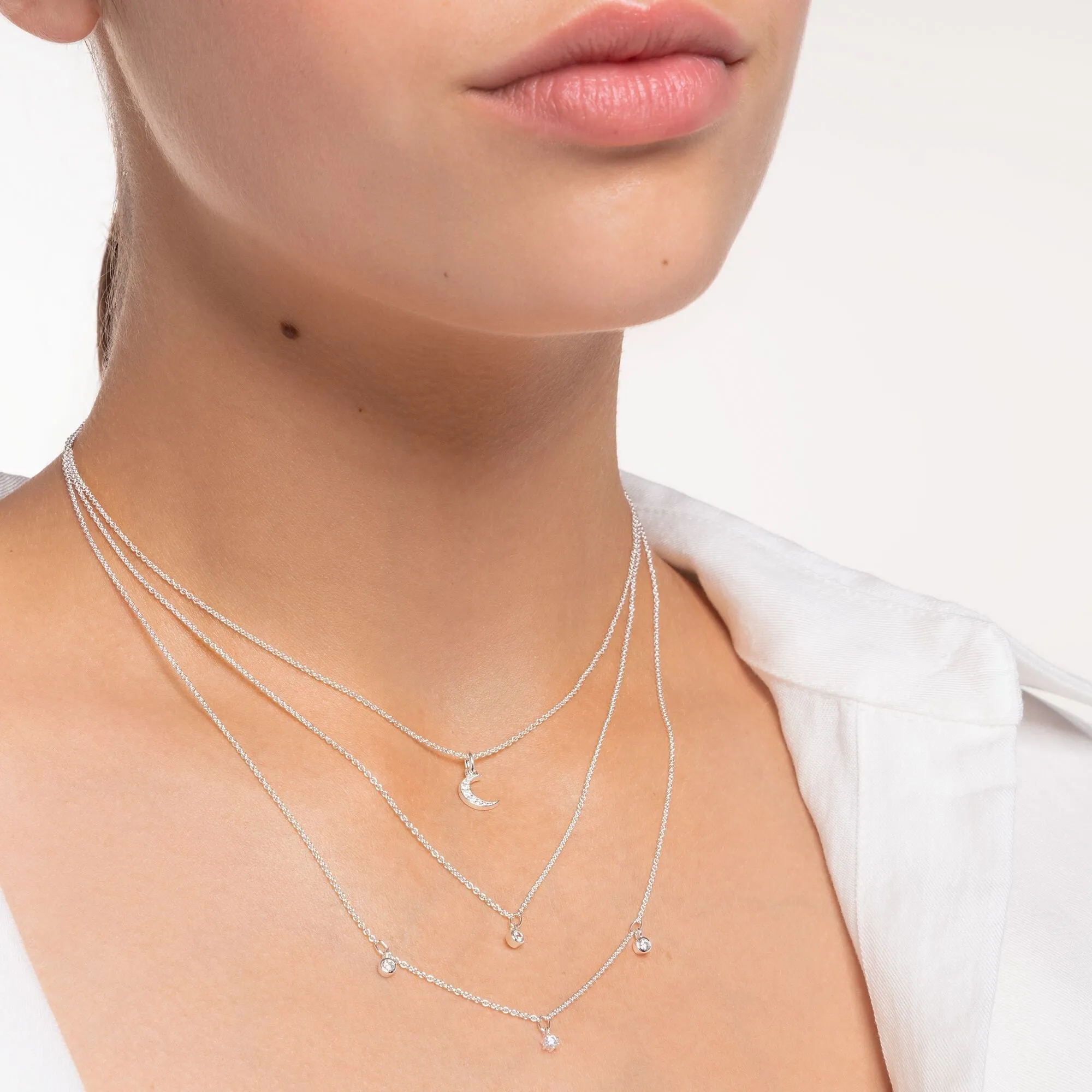 Thomas Sabo Charm Club Sterling Silver Pave Moon Necklace