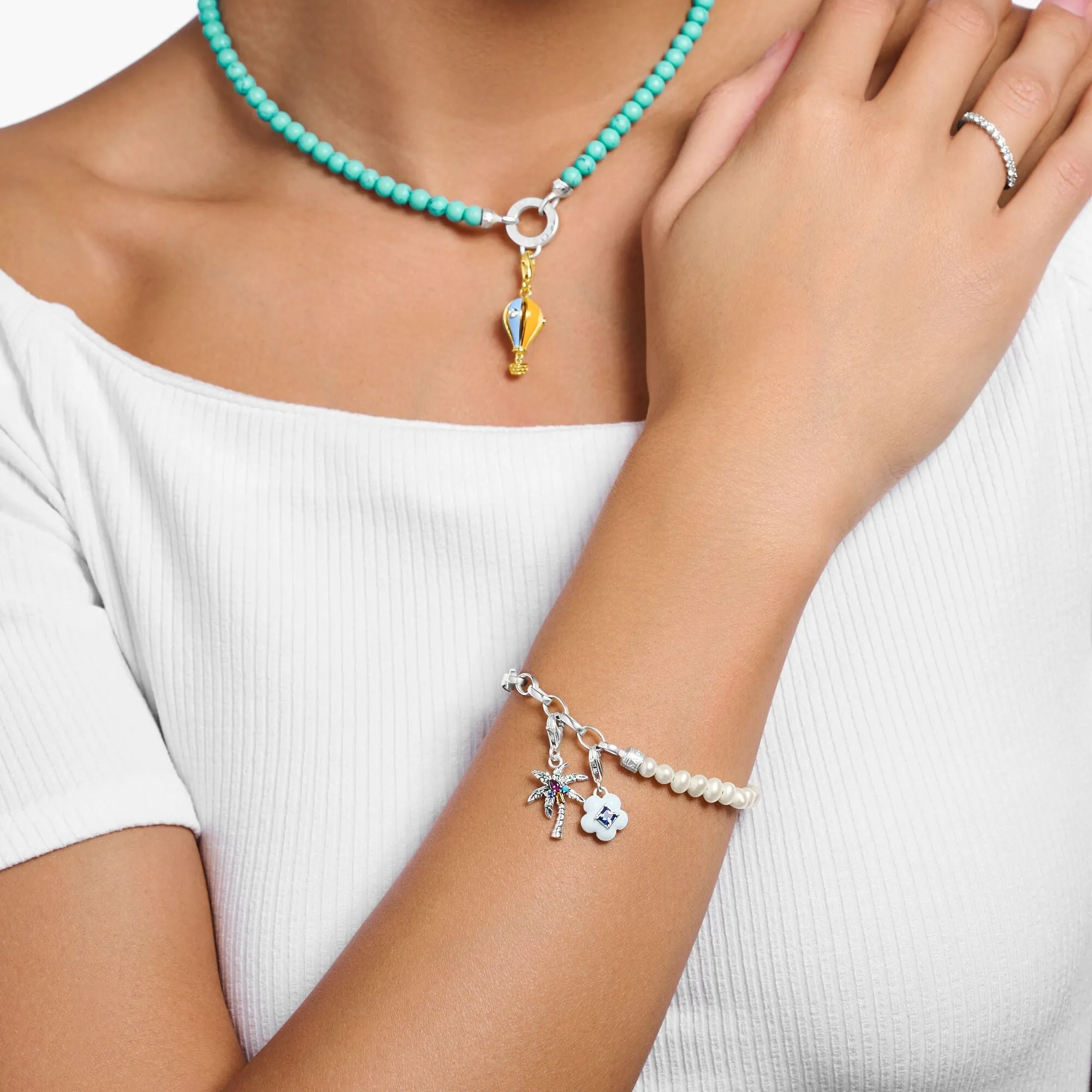 Thomas Sabo Charm Club Sterling Silver White Pearls Chain Charm Bracelet D