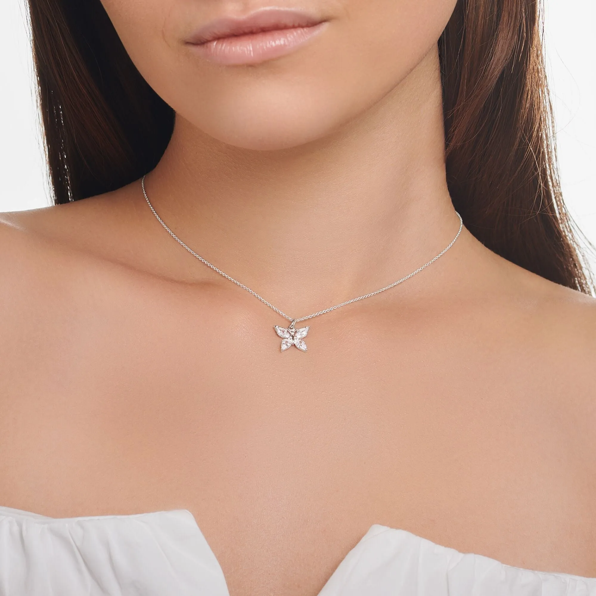 Thomas Sabo Charm Club Sterling Silver White Zirconia Butterfly Necklace D