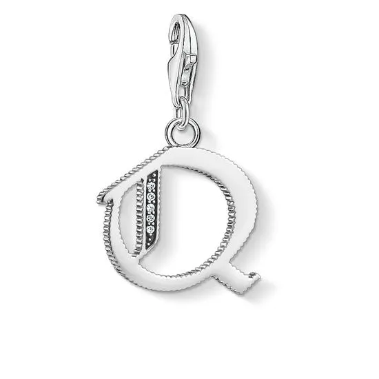 Thomas Sabo Charm Club Sterling Silver White Zirconia Letter Q Charm