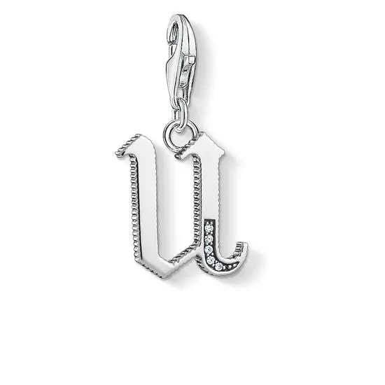 Thomas Sabo Charm Club Sterling Silver White Zirconia Letter U Charm D