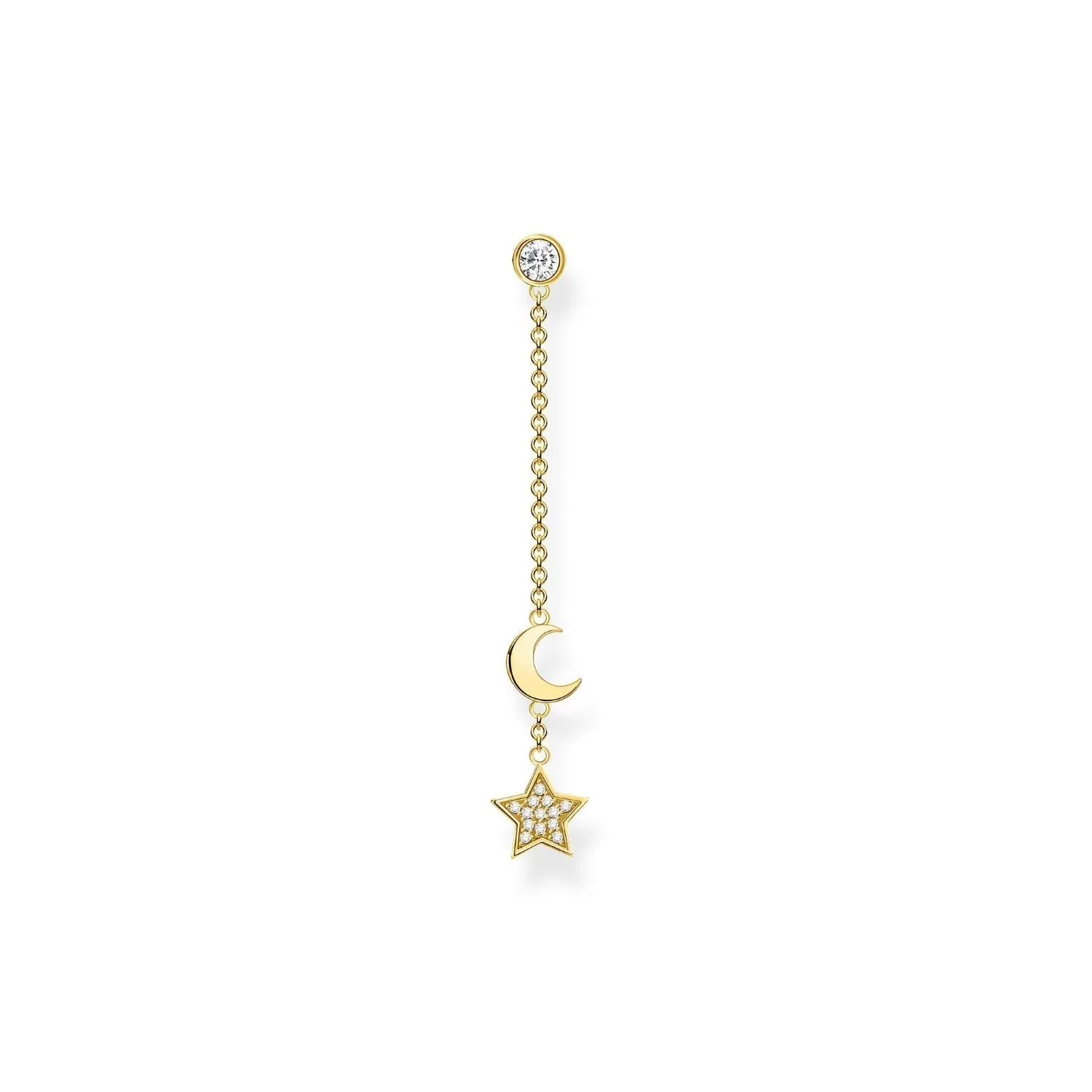 Thomas Sabo Charm Club Yellow Gold Plated Sterling Silver Star and Moon Single Drop Earring D