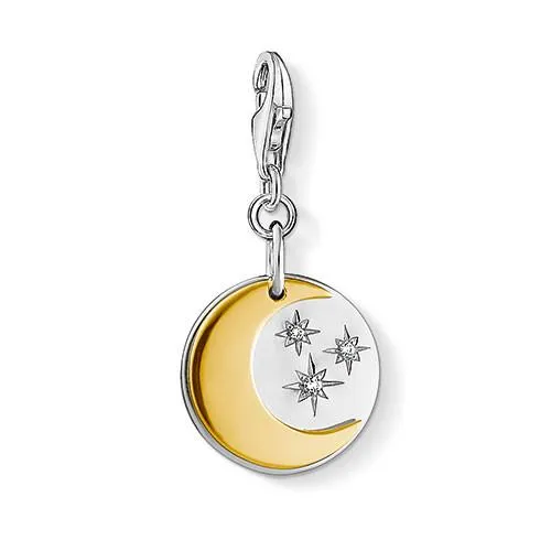 Thomas Sabo Charm Silver Gold Zirconia Moon And Stars Charm D