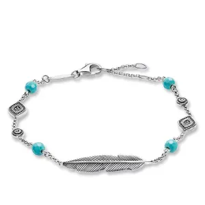 Thomas Sabo Glam And Soul Sterling Silver Turquoise Ethno Feather Bracelet D