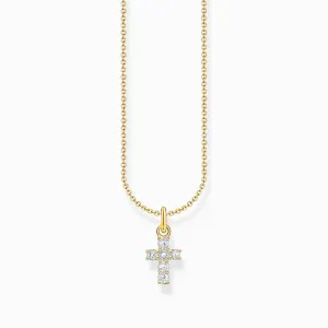 Thomas Sabo Gold Plated Sterling Silver Cross White Zirconia Necklace