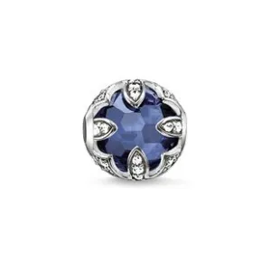 Thomas Sabo Karma Beads Sterling Silver Corundum Dark Blue Lotus Charm
