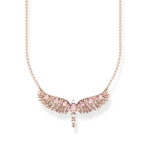 Thomas Sabo Rose Gold Plated Small Sterling Silver Phoenix Wing Pink Stones Necklace D