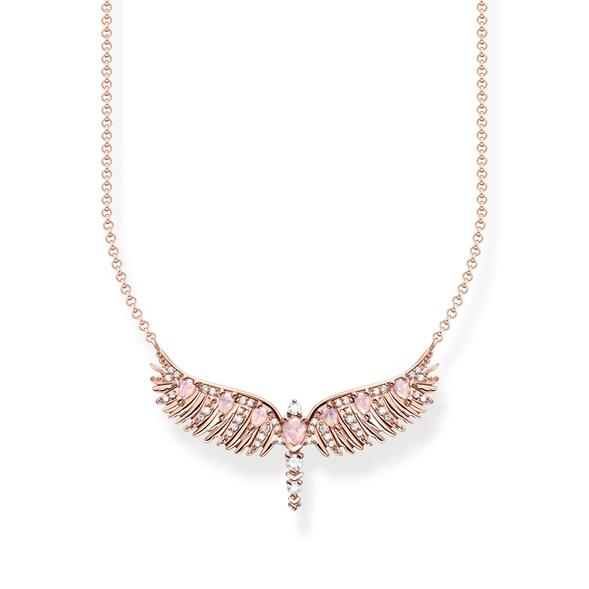 Thomas Sabo Rose Gold Plated Small Sterling Silver Phoenix Wing Pink Stones Necklace D