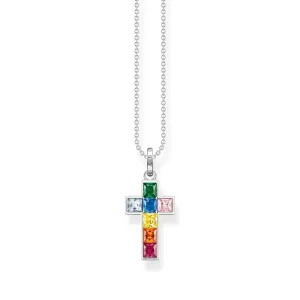 Thomas Sabo Sterling Silver Colourful Stone Cross Necklace