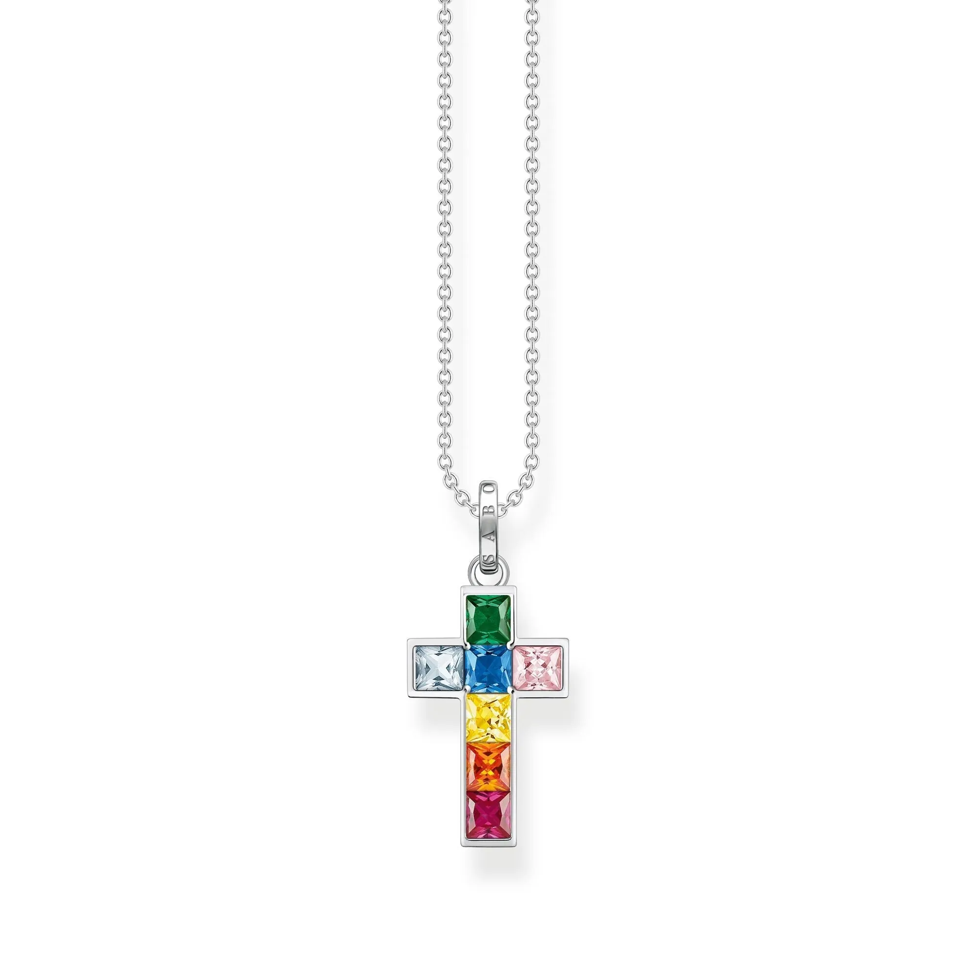Thomas Sabo Sterling Silver Colourful Stone Cross Necklace