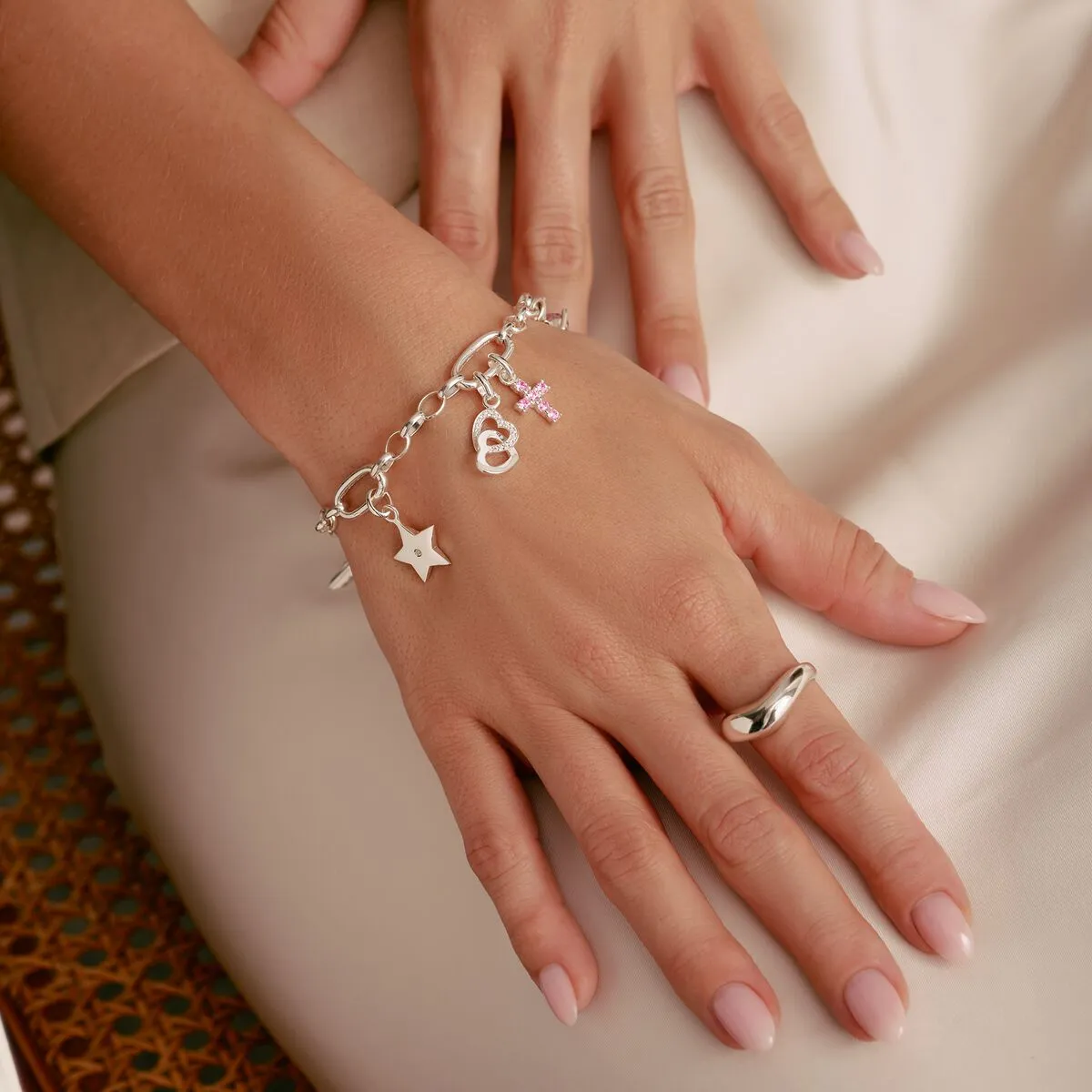 Thomas Sabo Sterling Silver Pink Zirconia Cross Connect Charm
