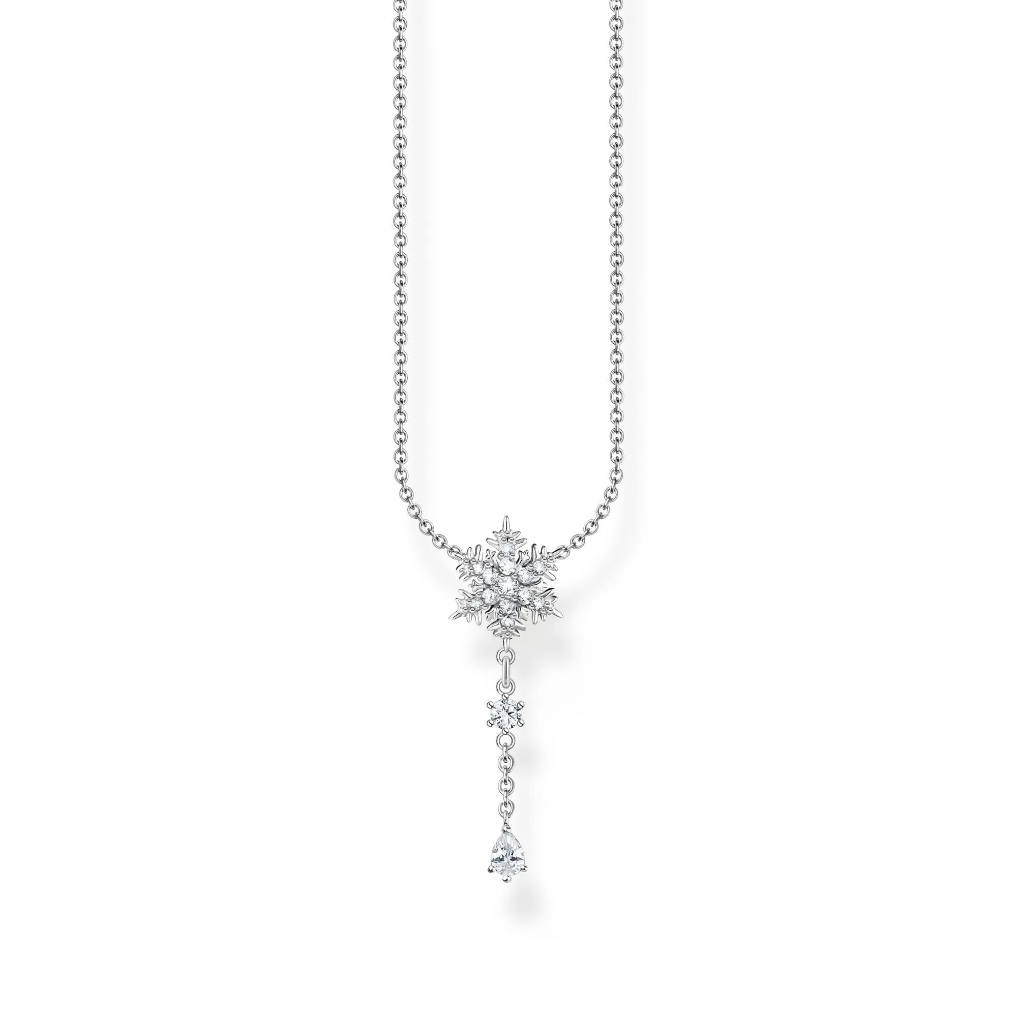 Thomas Sabo Sterling Silver Snowflake White Stones Necklace D