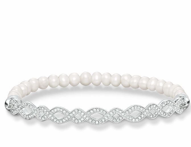 Thomas Sabo Bracelet Love Bridge White Peart Zirconia Pave Silver 17.5cm