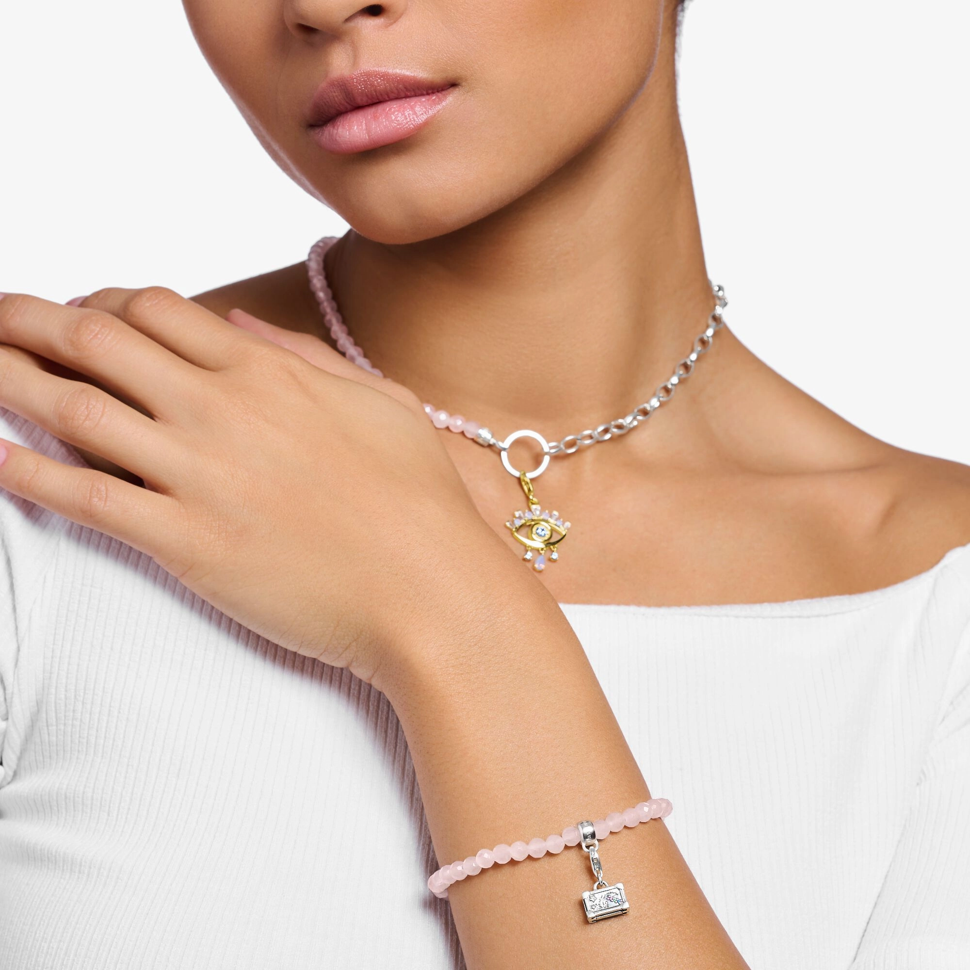 Thomas Sabo Charm bracelet with beads of rose quartz silver
