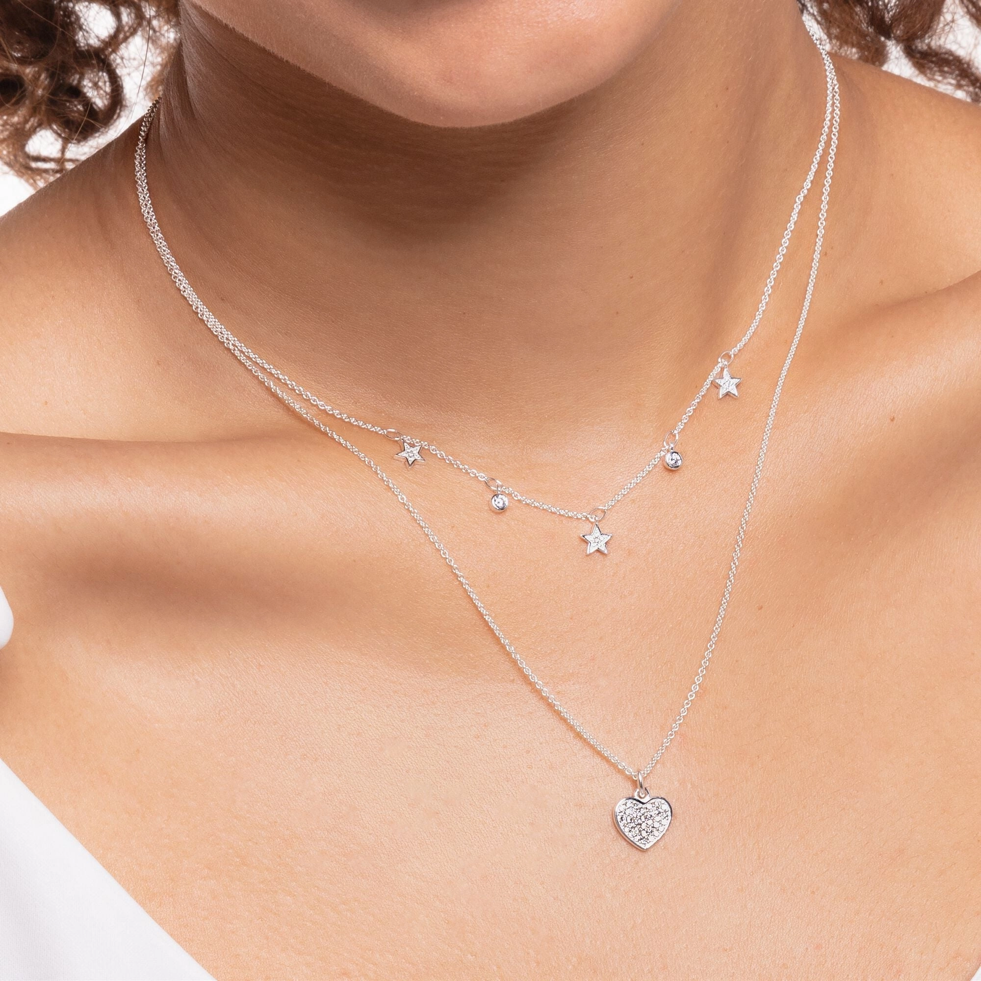Thomas Sabo Charm Club Sterling Silver White Stones Stars Necklace