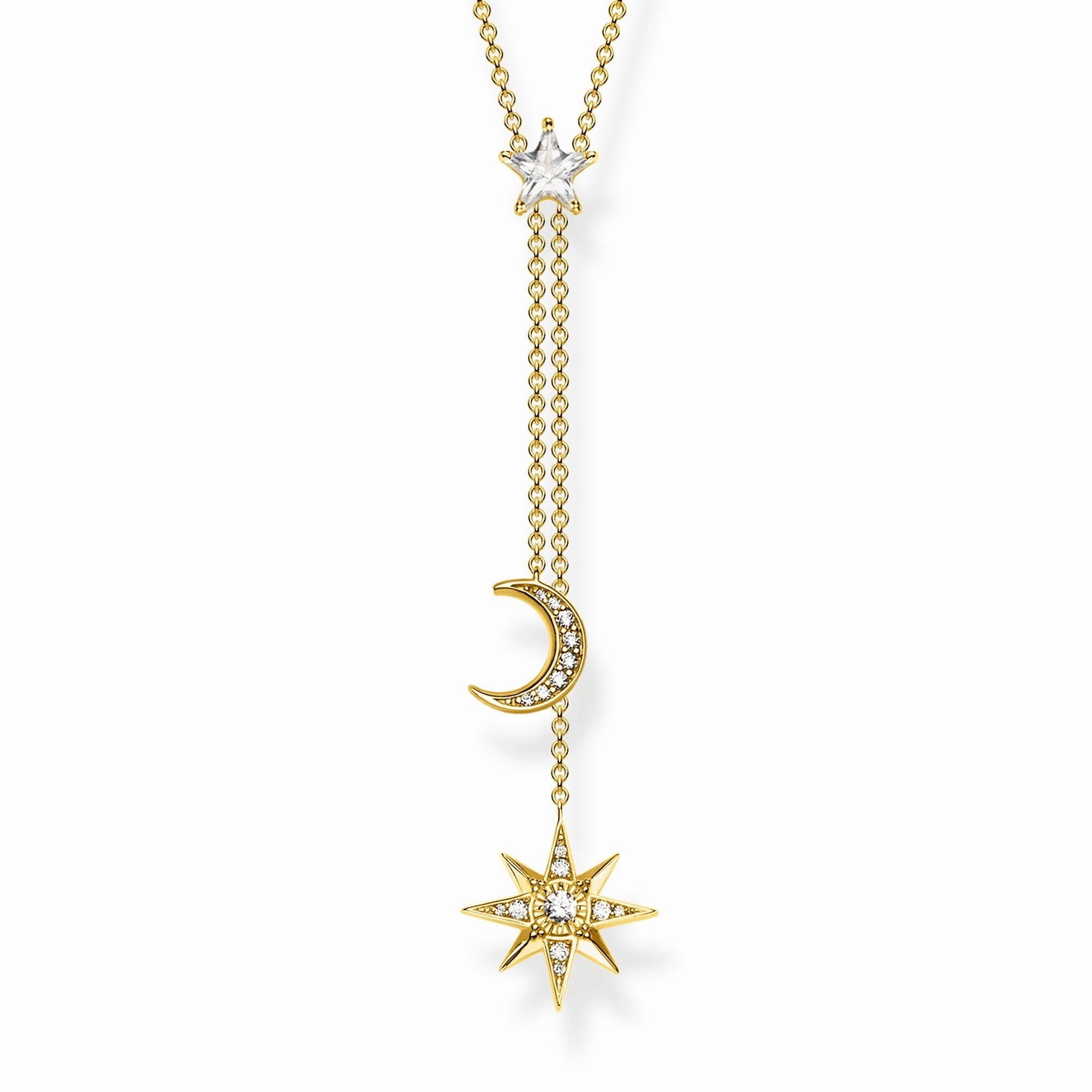 Thomas Sabo Glam & Soul Yellow Gold Plated Silver CZ Magic Stars Drop Necklace