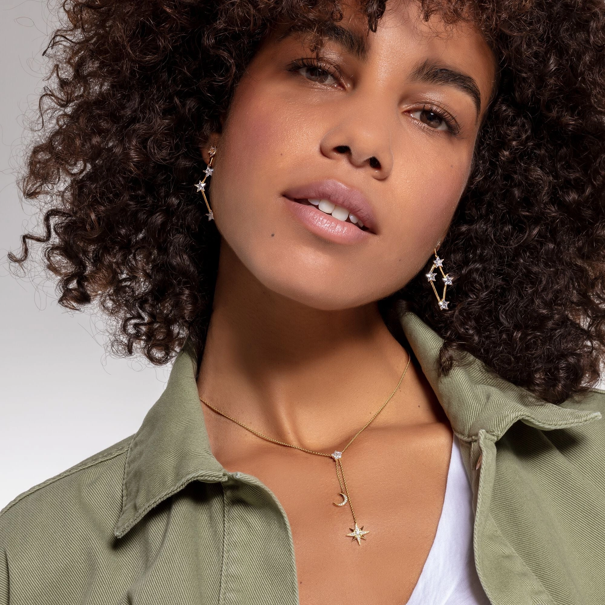 Thomas Sabo Glam & Soul Yellow Gold Plated Silver CZ Magic Stars Drop Necklace