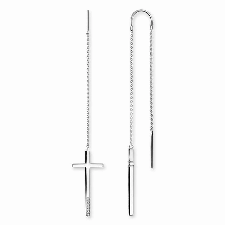 Thomas Sabo Glam And Soul Sterling Silver White Diamond Cross Drop Earrings