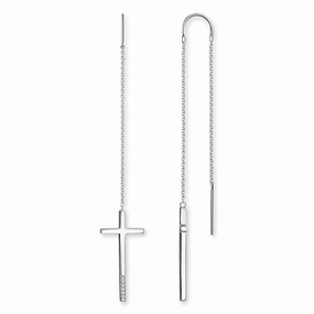 Thomas Sabo Glam And Soul Sterling Silver White Diamond Cross Drop Earrings