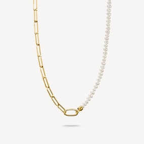 Thomas Sabo Gold Plated Paperclip and Pearls Connect Link Necklace